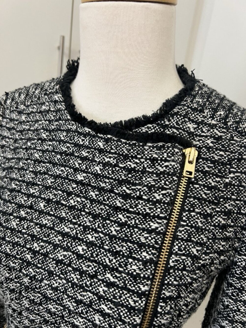 J Crew Fringe Tweed Blazer Jacket Size 0 Black and White - Picture 7 of 8